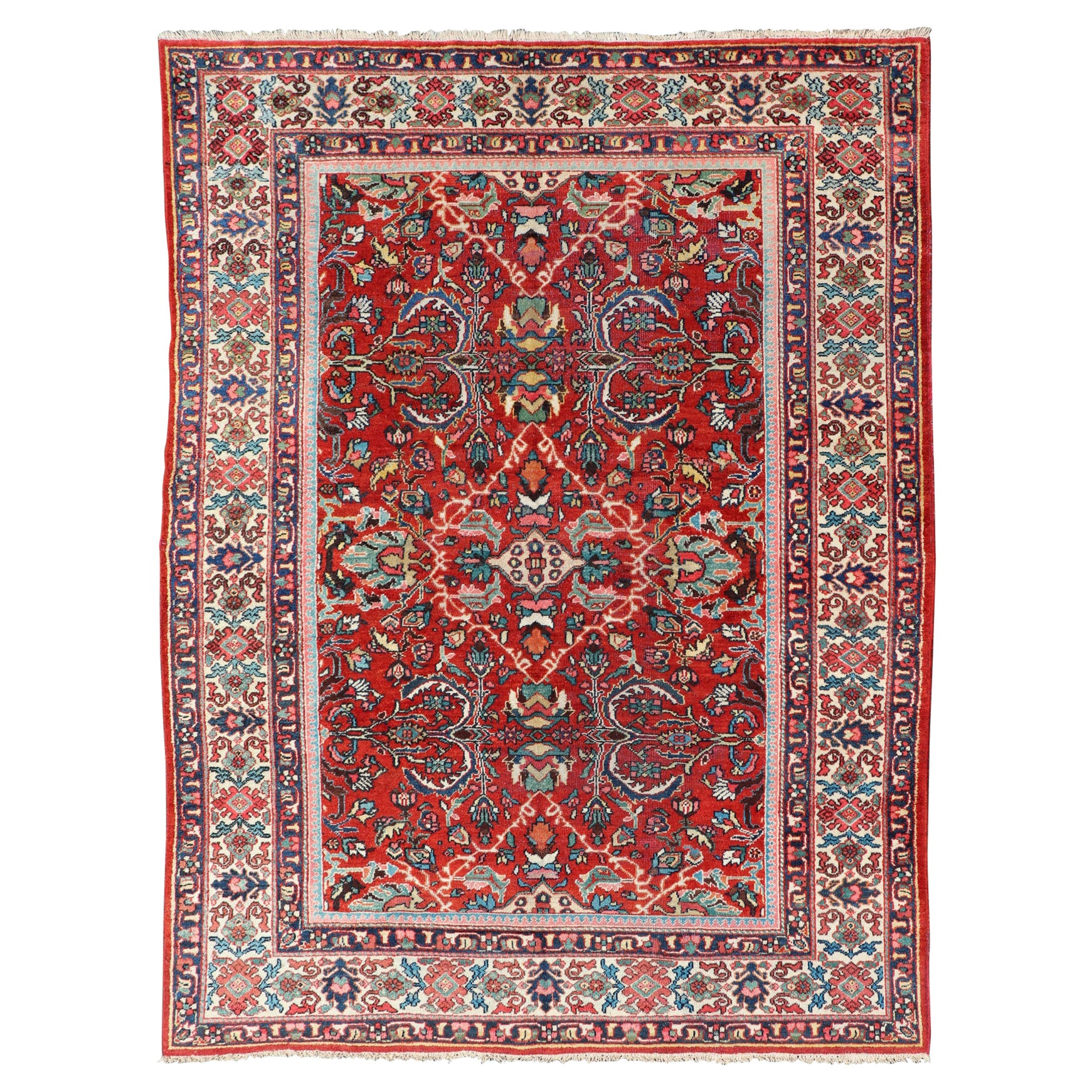 Antique Persian Mahal-Sultanabad Rug with All-Over Geometric Design For Sale