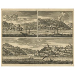 Antique Old Engraving with Views of the Bosphorus and the Black Sea, Turkey, c.1700
