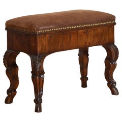 Italian Rococo Style Carved Walnut & Upholstered Bench/Footstool, 19th Century