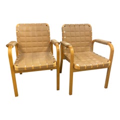 Pair of Alvar Aalto Armchairs with Buff Leather Straps, Finland, 1960's
