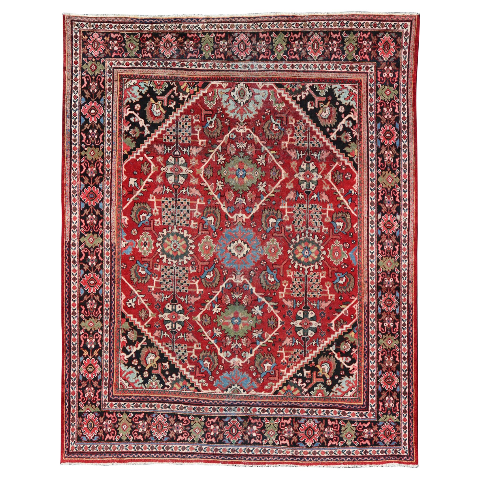 Large Antique Hand Knotted Persian Sultanabad-Mahal Rug with Medallion Design