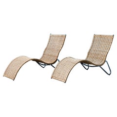 Vintage Ikea Wicker Chaises with Metal Legs