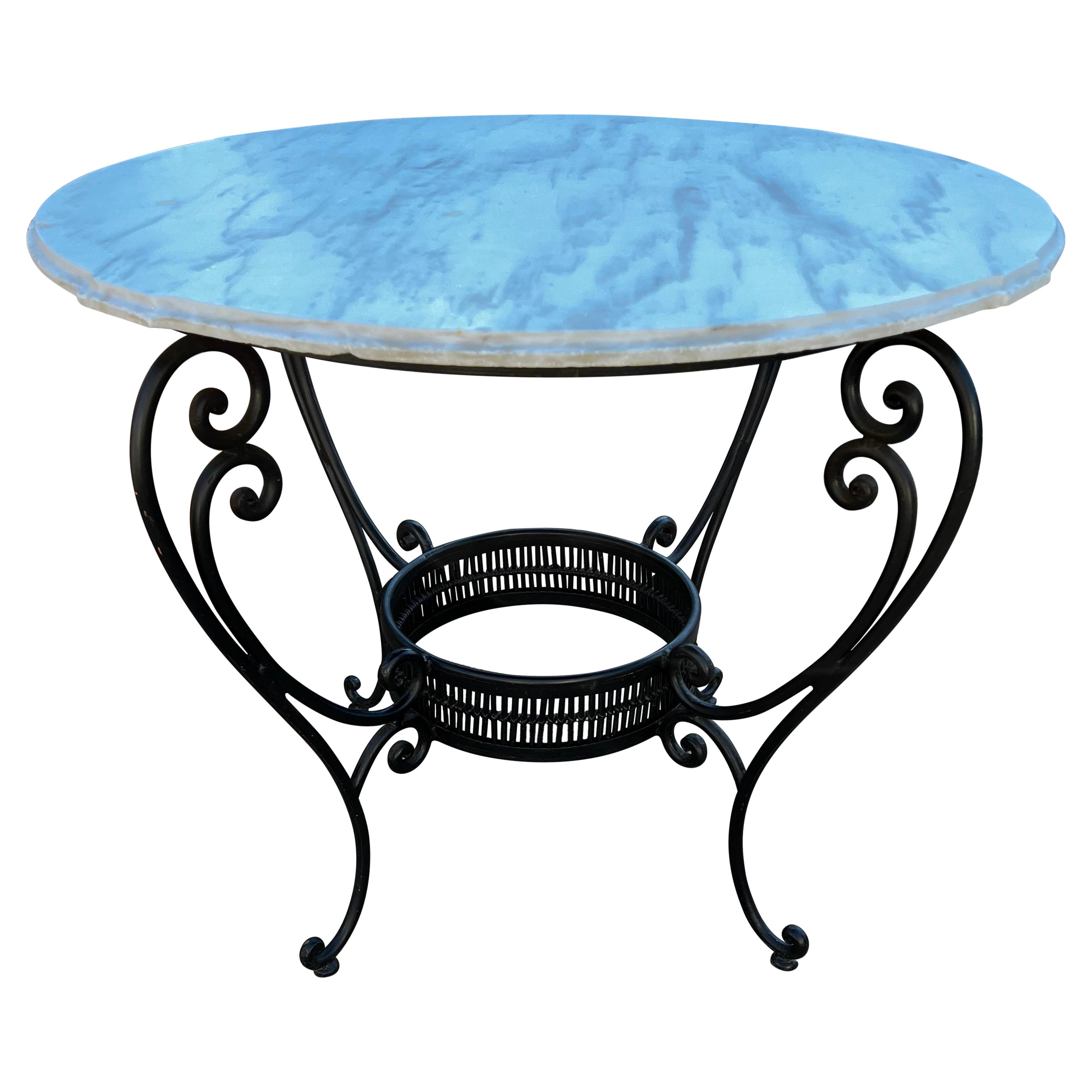 Vintage French Bronzed Metal Garden Table with Marble Top