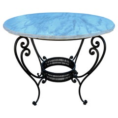 Used French Bronzed Metal Garden Table with Marble Top