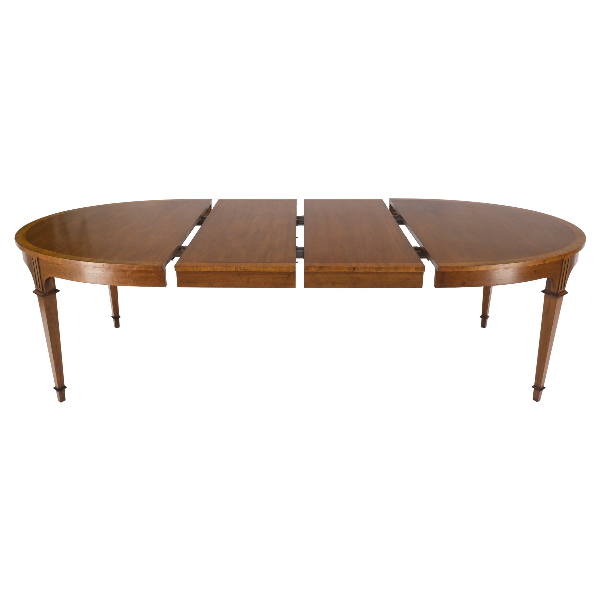 Banded Walnut Oval Mid-Century Modern Dining Table w/ Two Extension Leaves Board