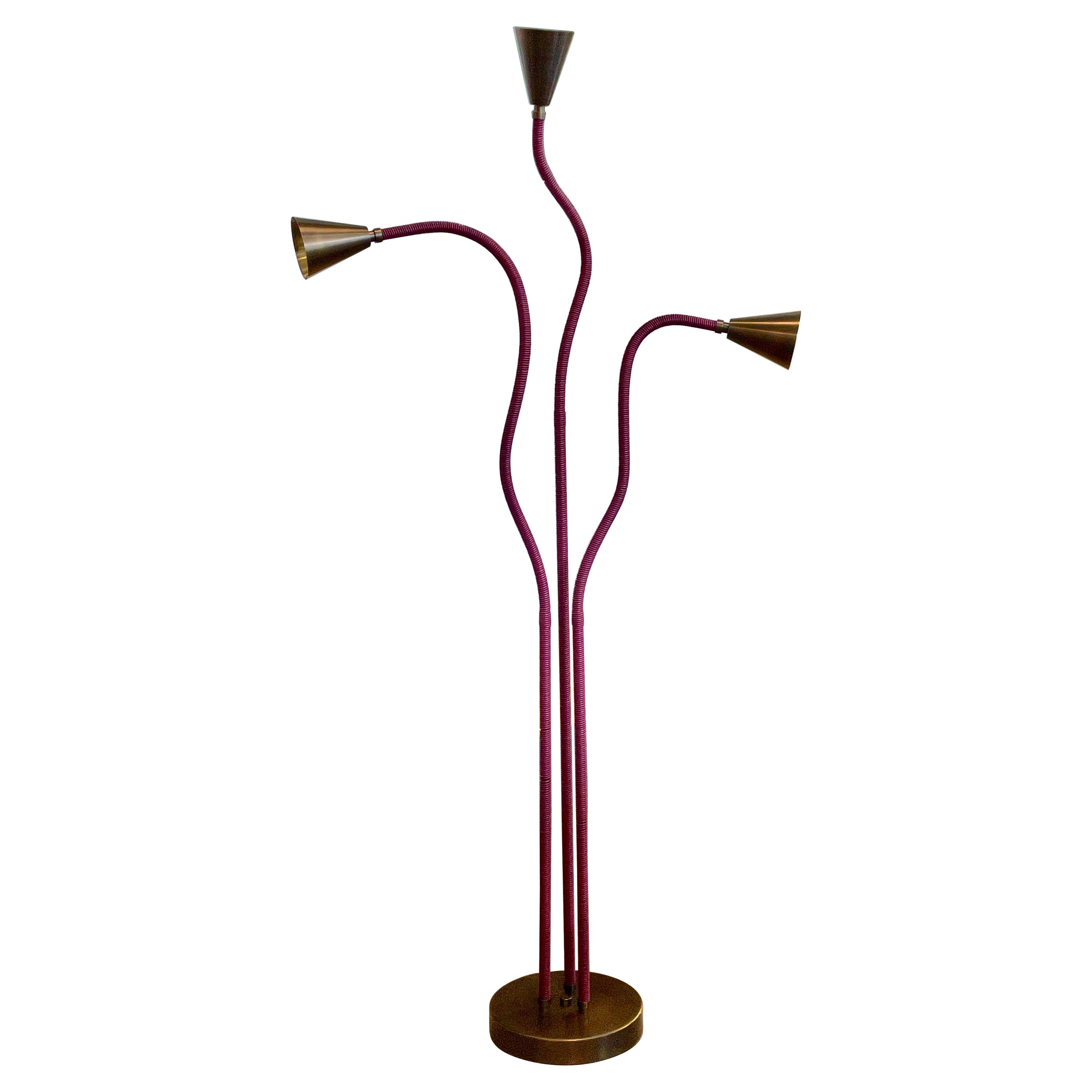 Leather and Brass Meander Floor Lamp For Sale