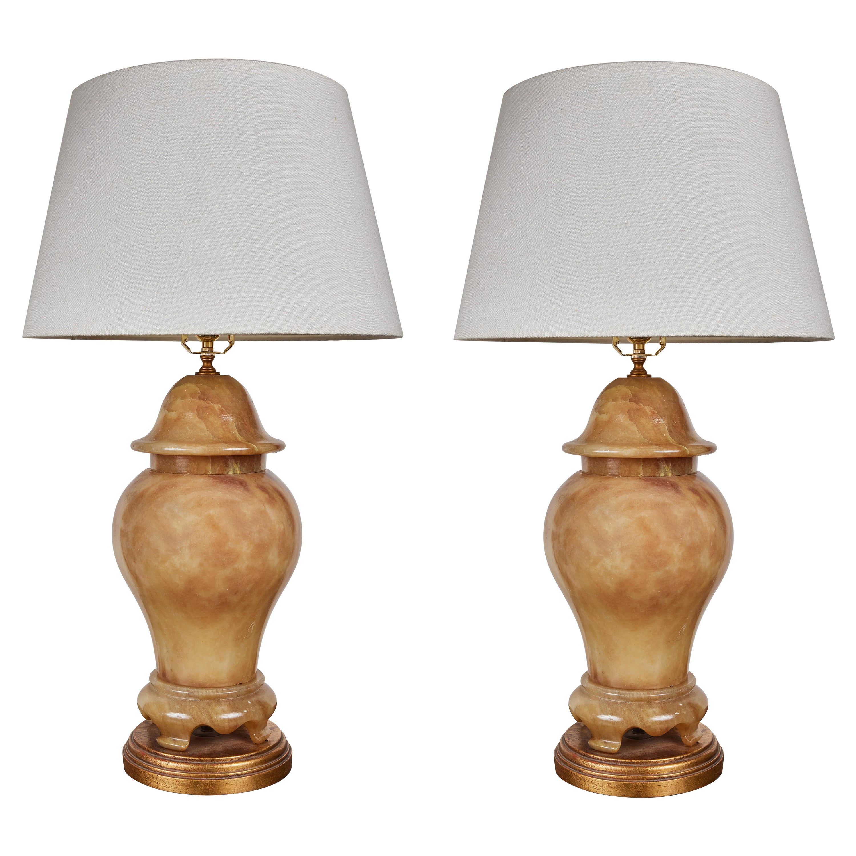 Urn-Form Alabaster Table Lamps For Sale