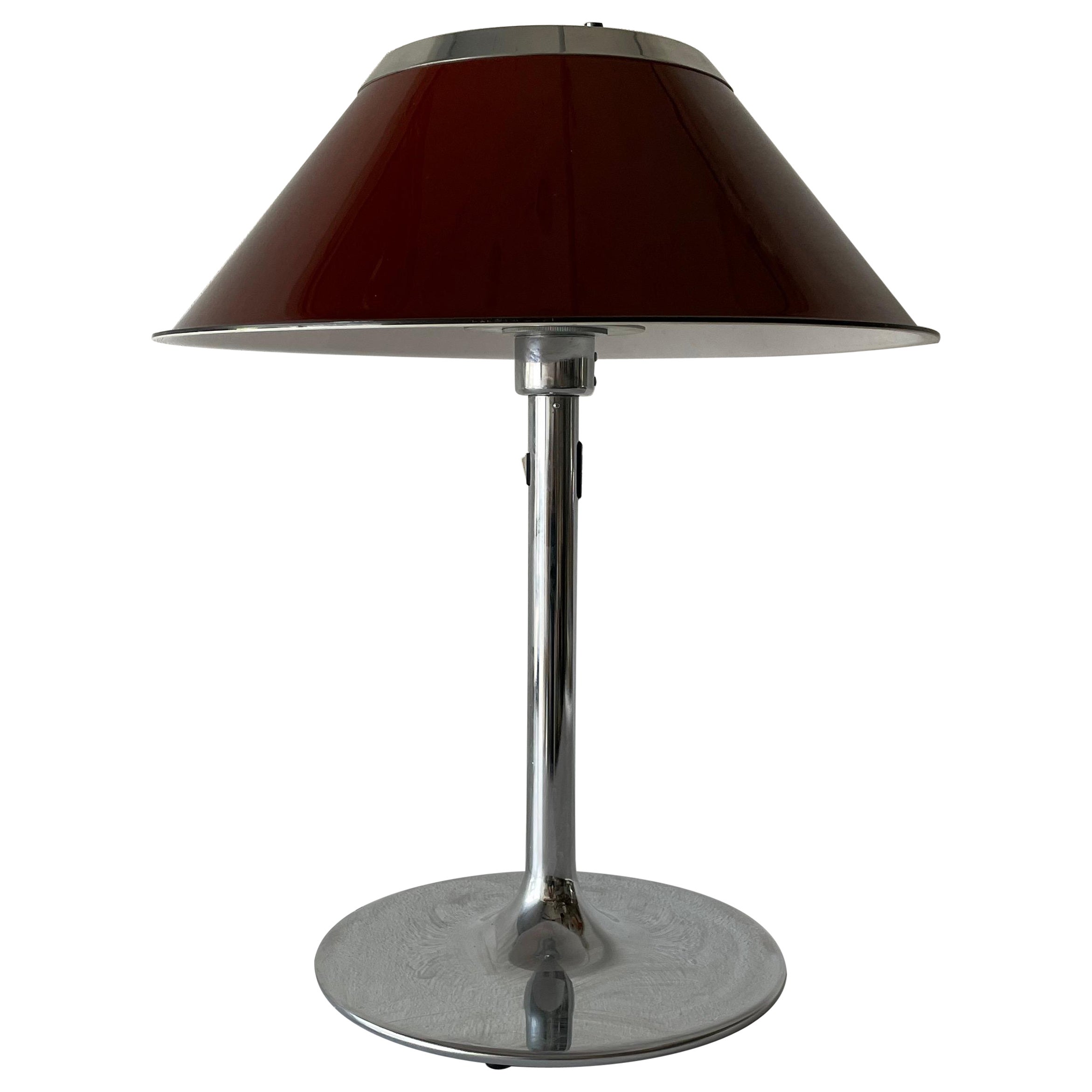 Red Metal and Chrome Table Lamp by Ateljé Lyktan, 1970s, Sweden For Sale