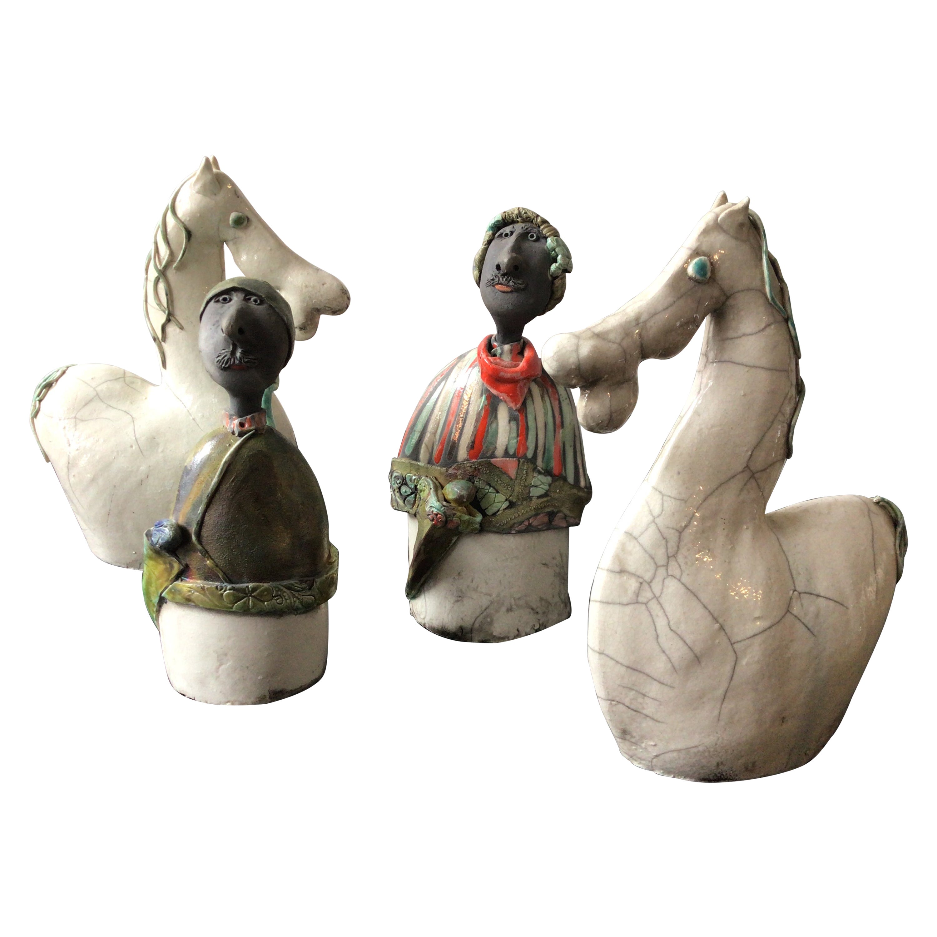 Four 1960s Italian Ceramic Sculptures of Men and Horses For Sale