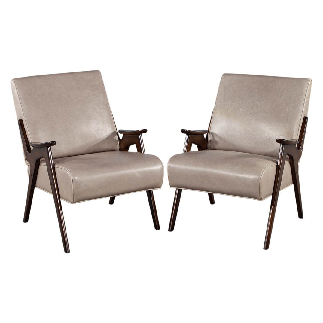 Pair of Mid-Century Modern Leather Arm Chairs