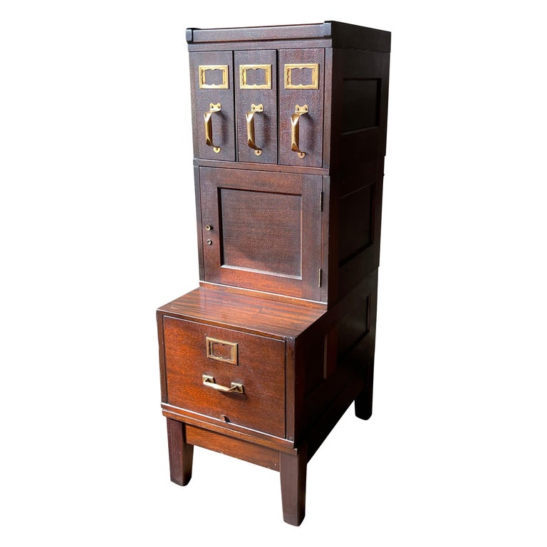 Industrial Flame Mahogany Filing Cabinet by Shaw Walker For Sale