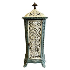 Antique European Art Nouveau Belgian Cast Iron and Enamel Stove Heater