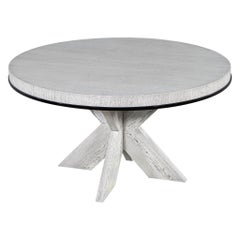 Modern Round Cerused Oak Dining Table with X Base