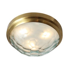 Large Faceted Glass Flush Mount Ceiling Light in Style of Fontana Arte, 1960s