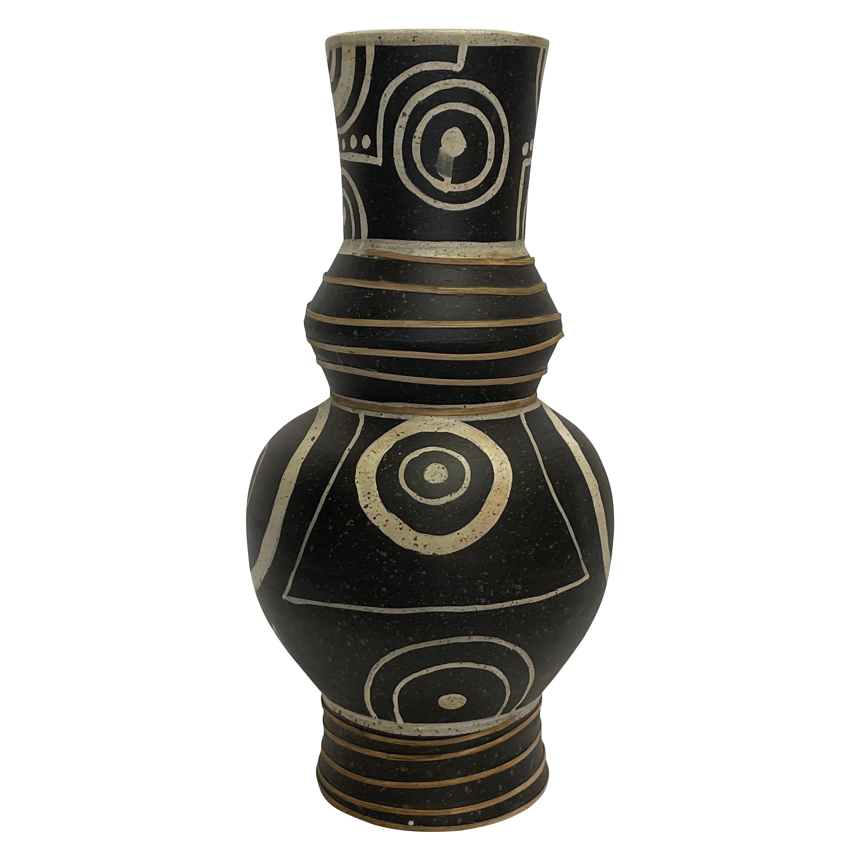 Black and White Decorative Tribal Pattern Vase, China, Contemporary