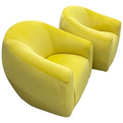 A Rudin Swivel Chairs in Limon Kravet Fabric