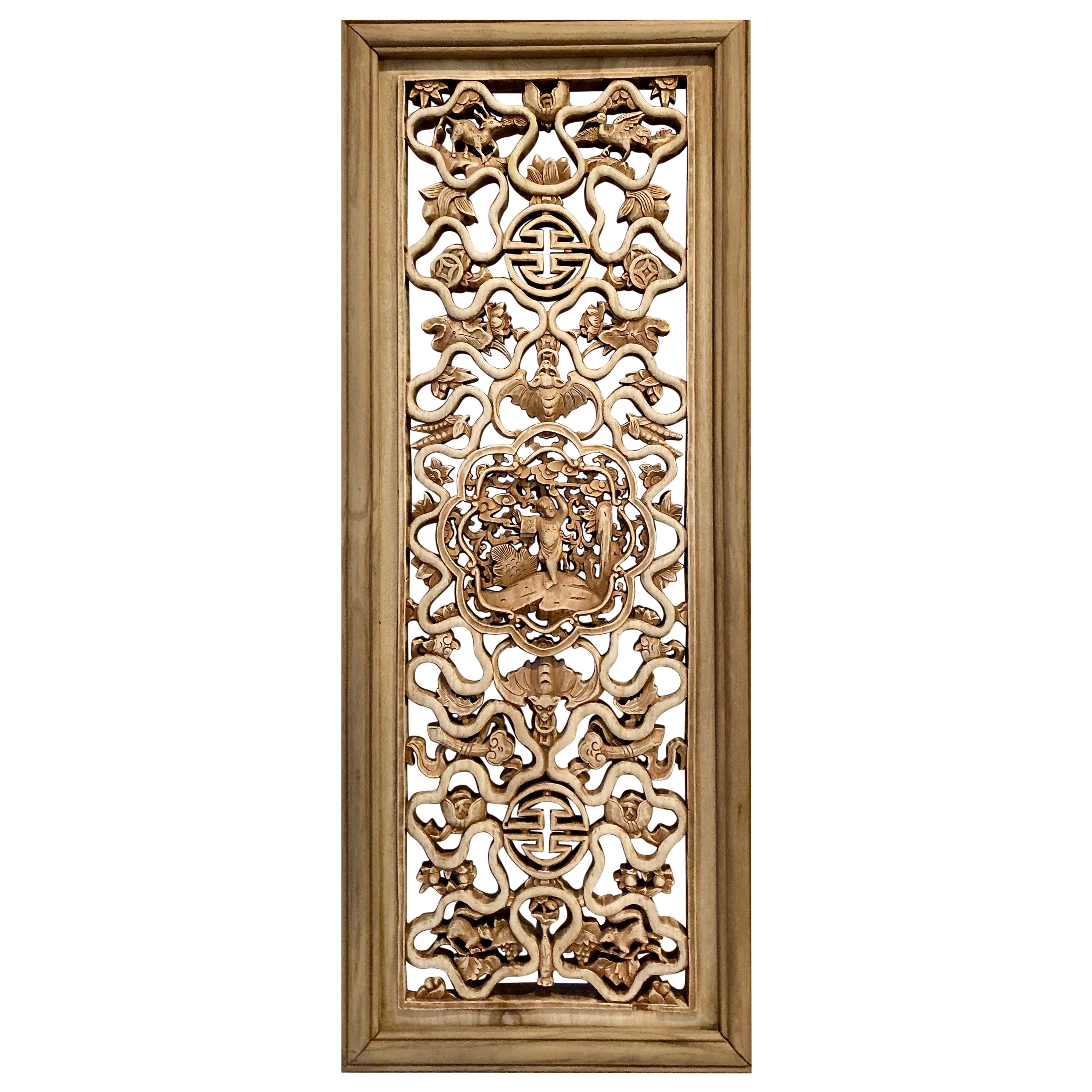 Chinese Decorative Carved Wood Panel For Sale