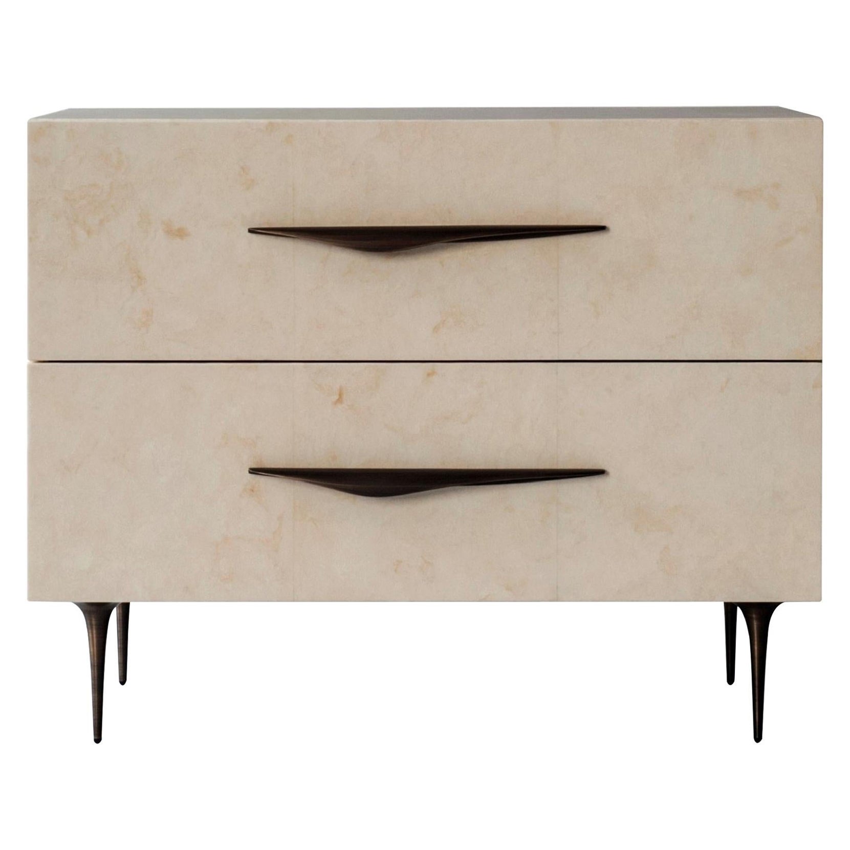 Antwerp Bedside Tables by DeMuro Das with Solid Antique Bronze Handles and Legs