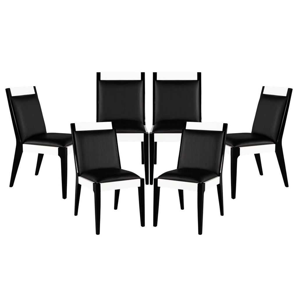 Set of 6 Custom Modern Black and White Leather Dining Chairs by Carrocel For Sale