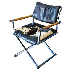 Vintage Chrome and Cowhide Directors Chair, ca. 1970