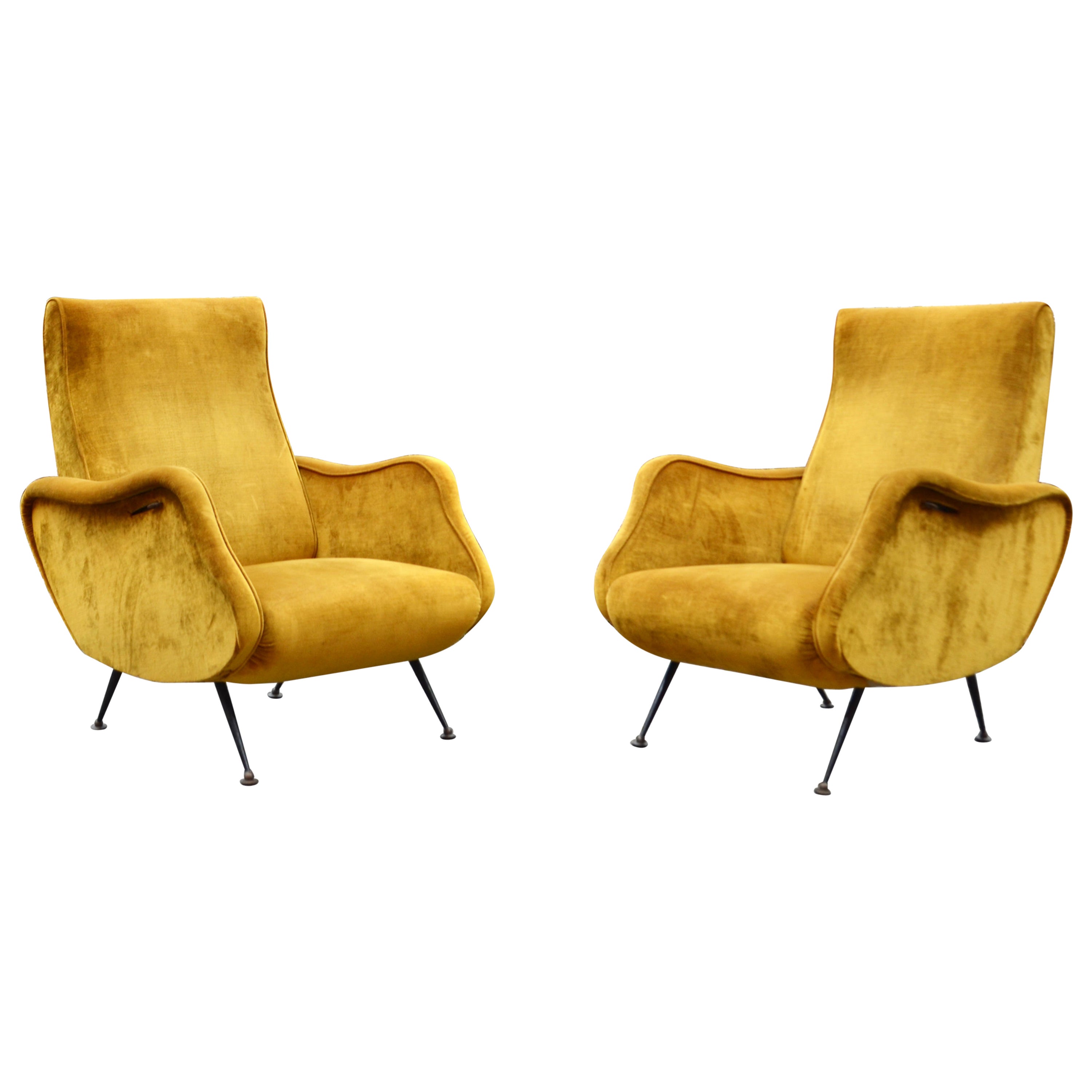 Mid Century 50ties Italy Adjustable Reclining Armchair Lounge Chairs Set of 2 For Sale