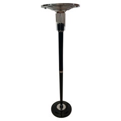 Art Deco Floor Lamp, Black Lacquer, Nickel and Glass, France circa 1930