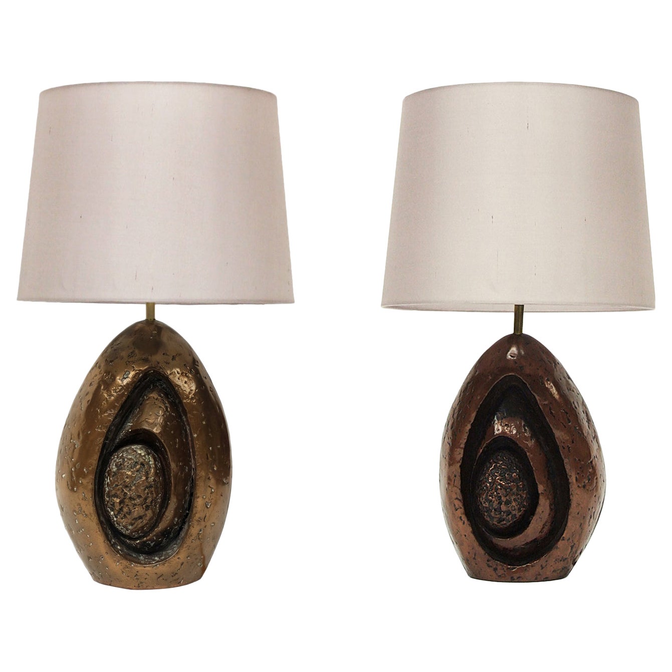 1960s Pair of Sculptural Bronzed Resin Phandeve Table Lamps