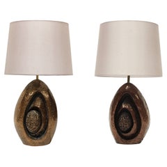 1960s Pair of Sculptural Bronzed Resin Phandeve Table Lamps