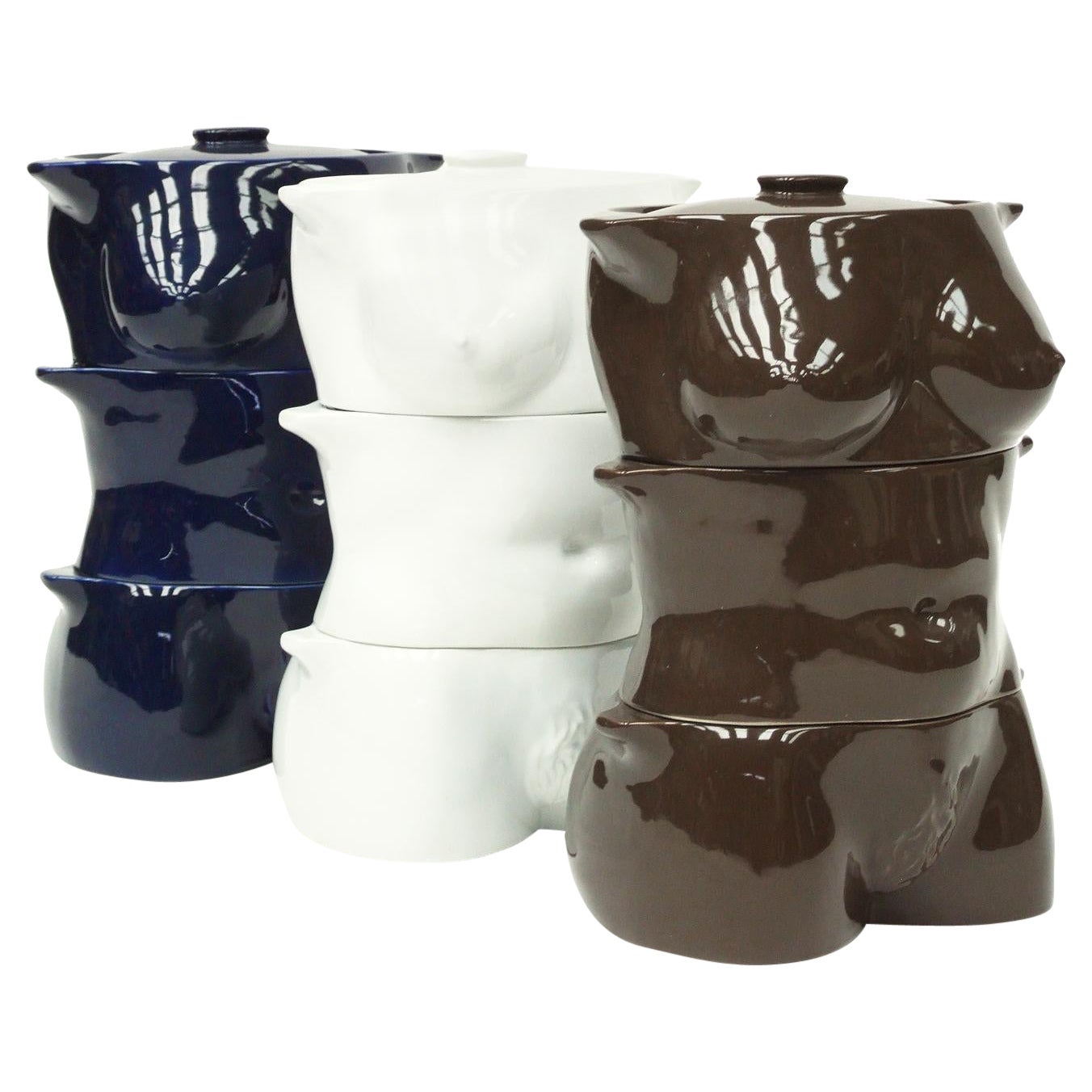 1970s Flesh Pots Ceramic Casserole Set by Morris Rushton Female Sculpture Nude For Sale