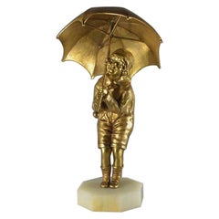 Dh. Chiparus, Child with Umbrella Gilded Bronze Art Deco Figure, Circa 1925