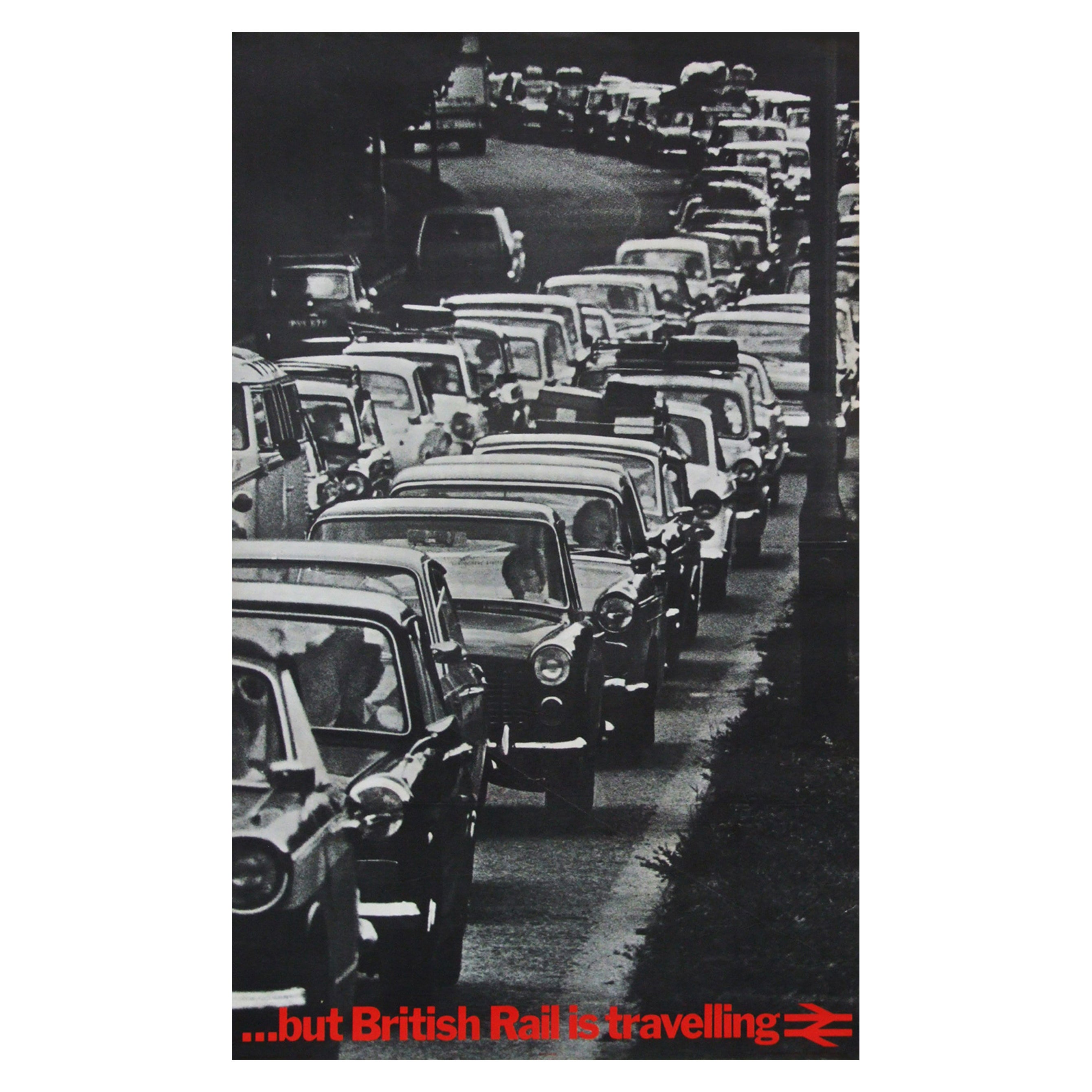1970s Rare British Rail Travel Poster Classic Cars Traffic Jam For Sale
