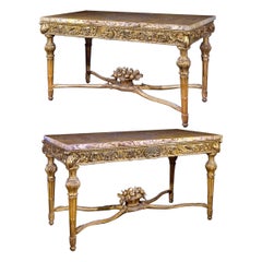 Extraordinary Pair of Italian 18th Century Carved Gilt-Wood Console Tables