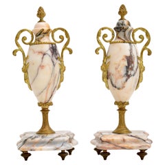 Pair of Antique French Marble & Gilt Bronze Urns