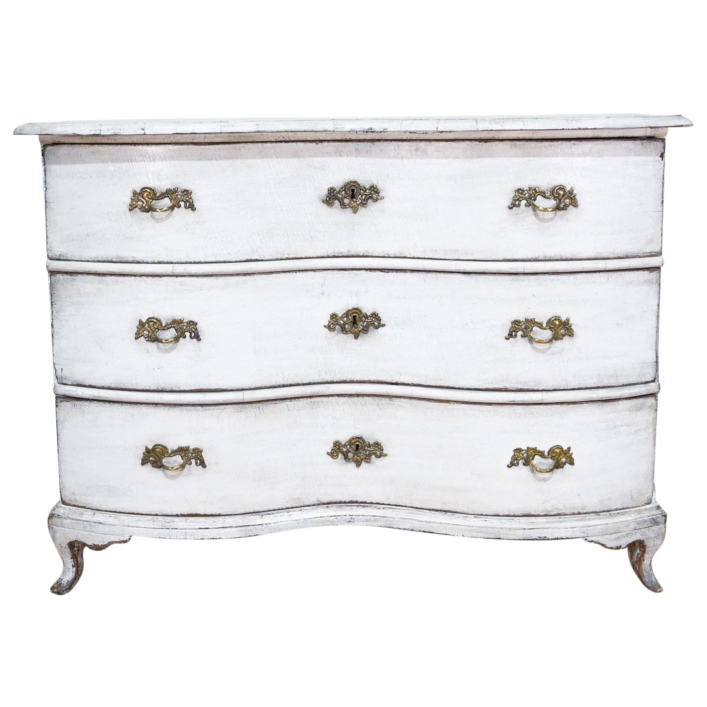 19th Century German Rococo Serpentine Bow Fronted White Painted Commode 