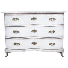 19th Century German Rococo Serpentine Bow Fronted White Painted Commode 
