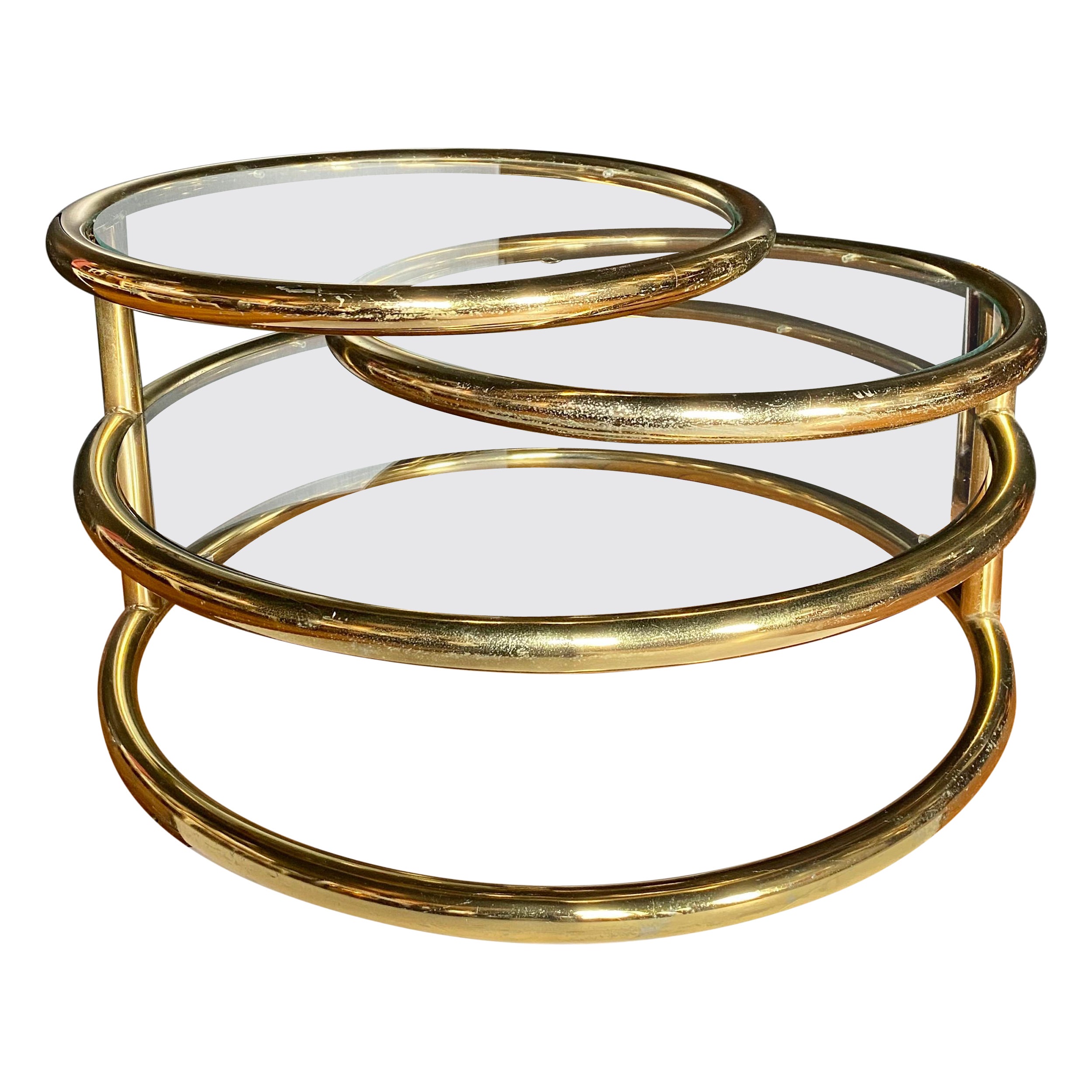 Milo Baughman Style Swivel Tiered Circles Coffee Table at 1stDibs