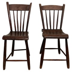 Pair of French Wabi-Sabi Country Chairs in Elm, Around 1830