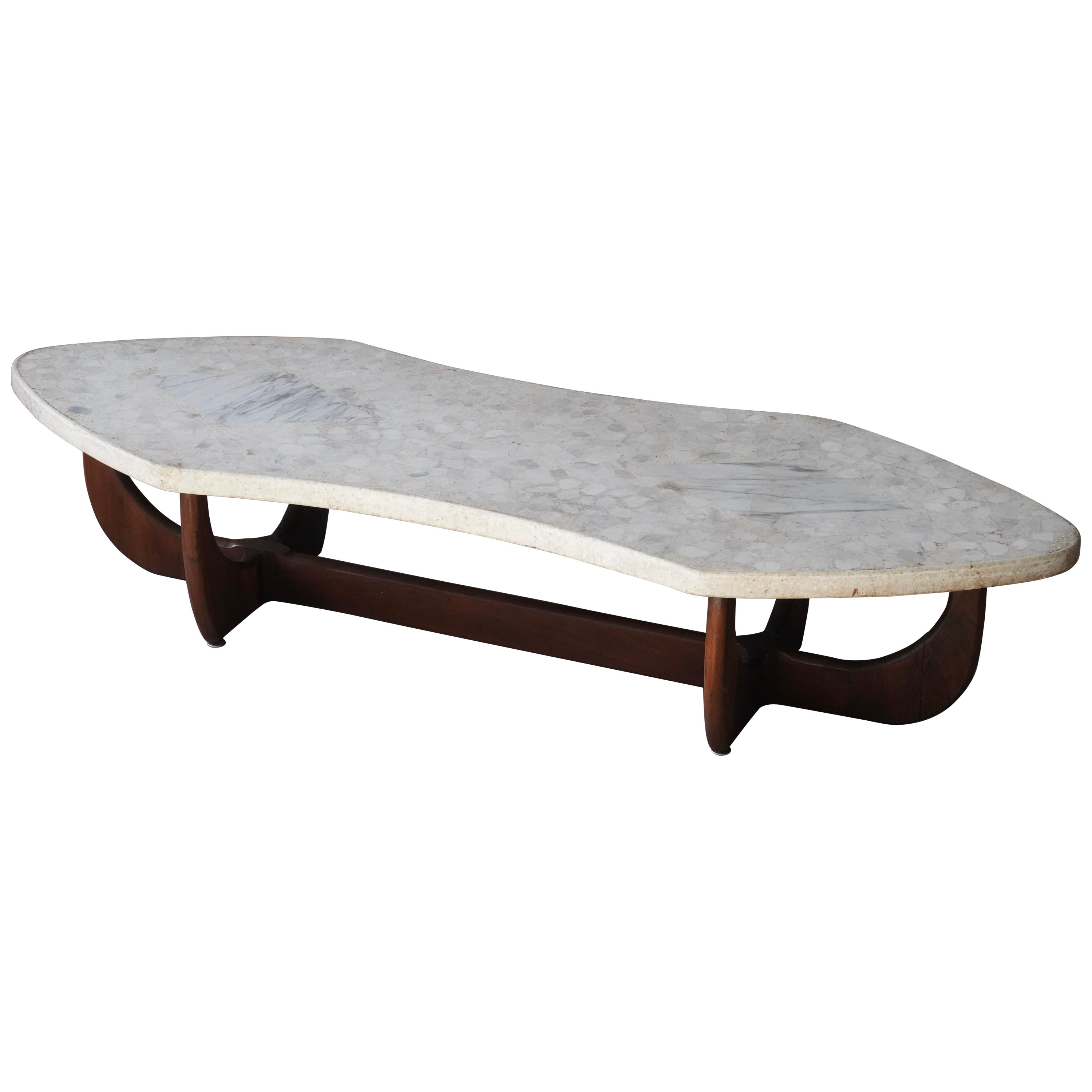 American, Cocktail Table, Terrazzo, Carrara Marble, Walnut, United States, 1950s For Sale