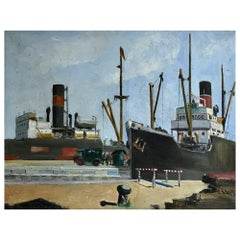 Wim Bosma, View of a Port, Oil on Canvas 1935