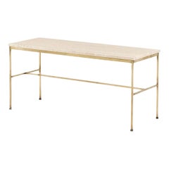 Consolle bassa in ottone travertino di Paul McCobb, 1960