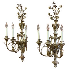 Silver Gilt Carved Wood Italian Baroque Style Sconces, a Pair