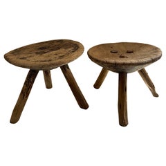 Pair of Hand Carved Milking Stools from Mexico, Circa 1960´s