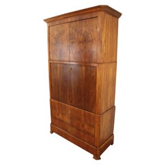 19th Century Solid Oak Walnut Secretaire Trumeaux Bookcase Desk Chest Drawers