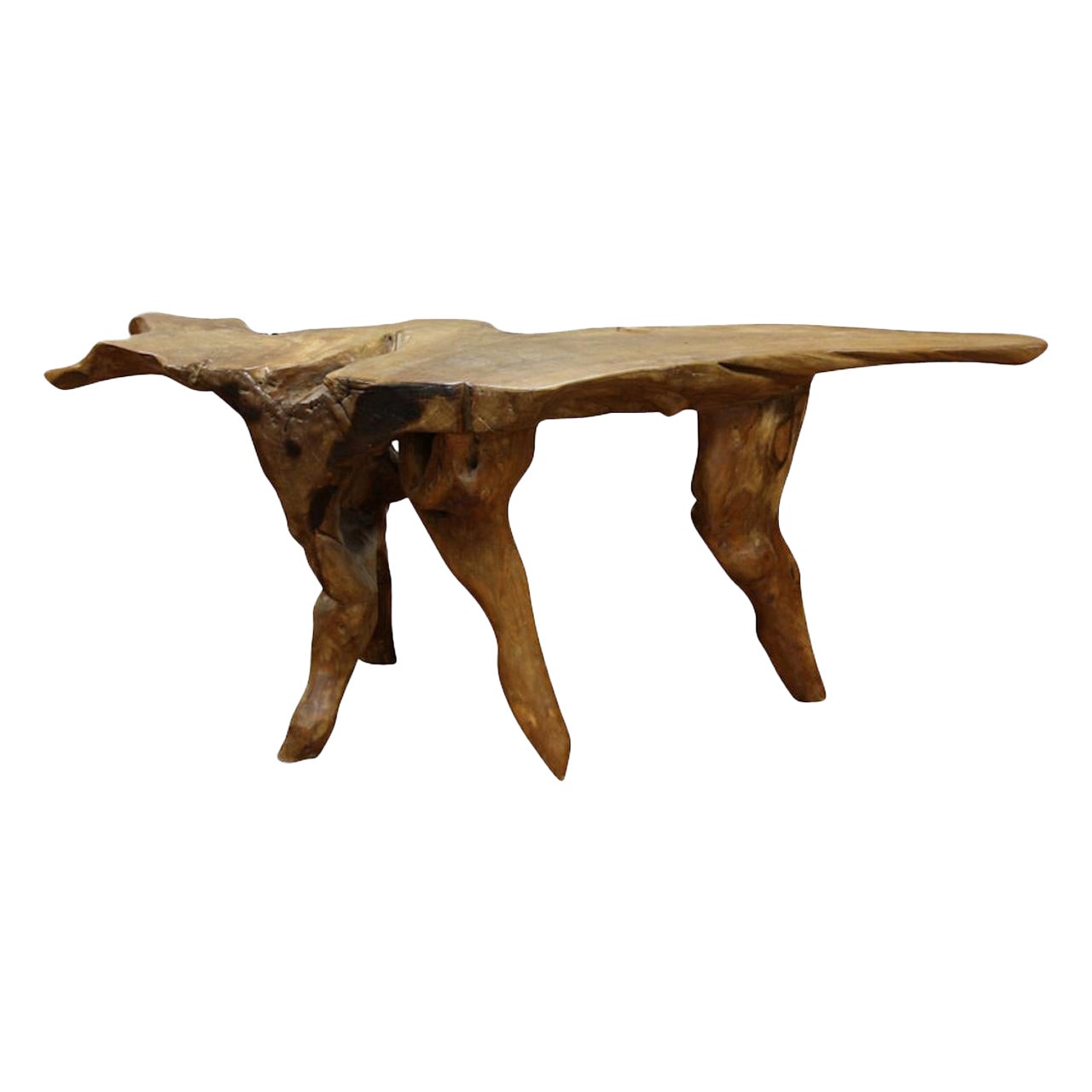 Table de racine sculpturale en bois rouge de Californie