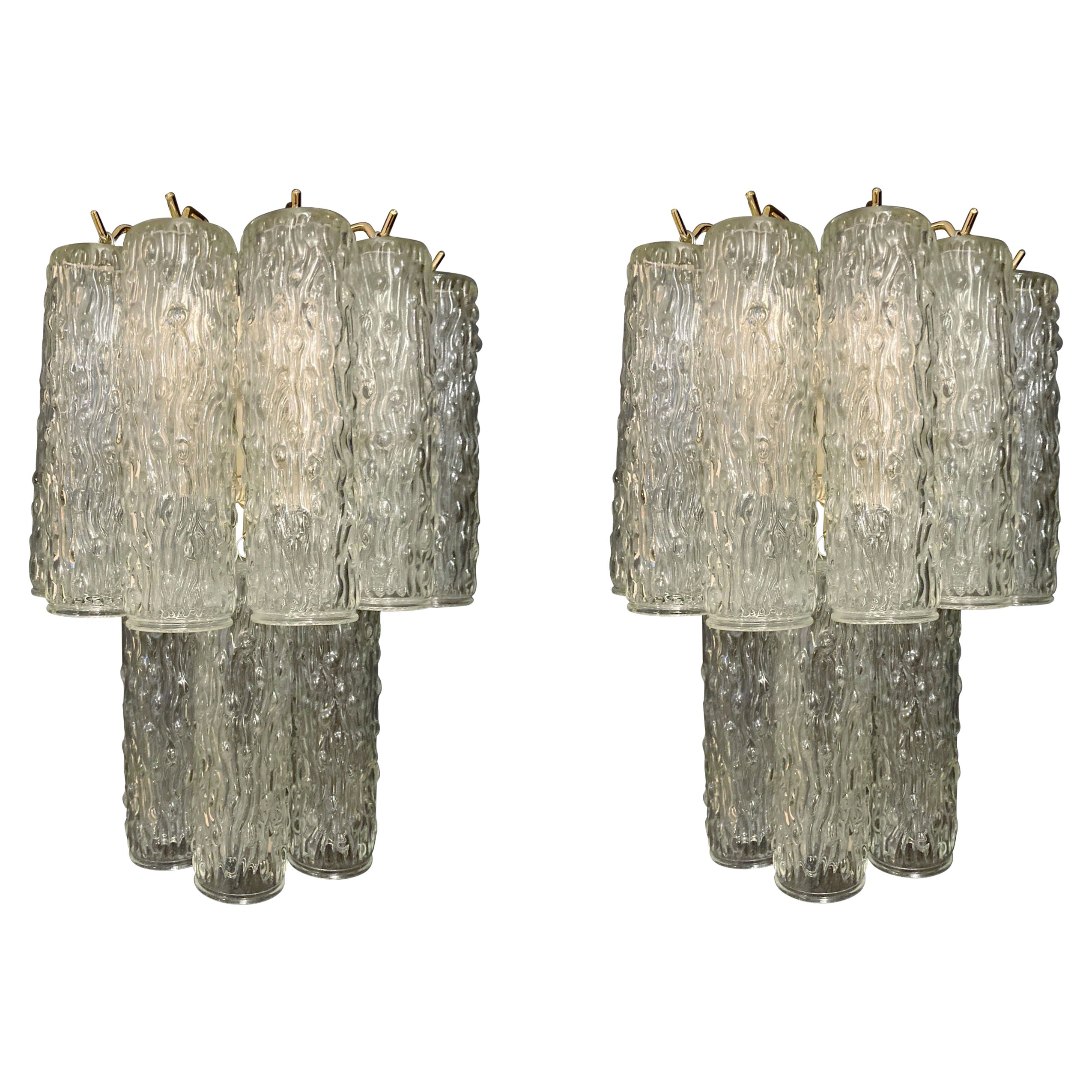 Pair of Textured Tubes Sconces, 2 Pairs Available For Sale