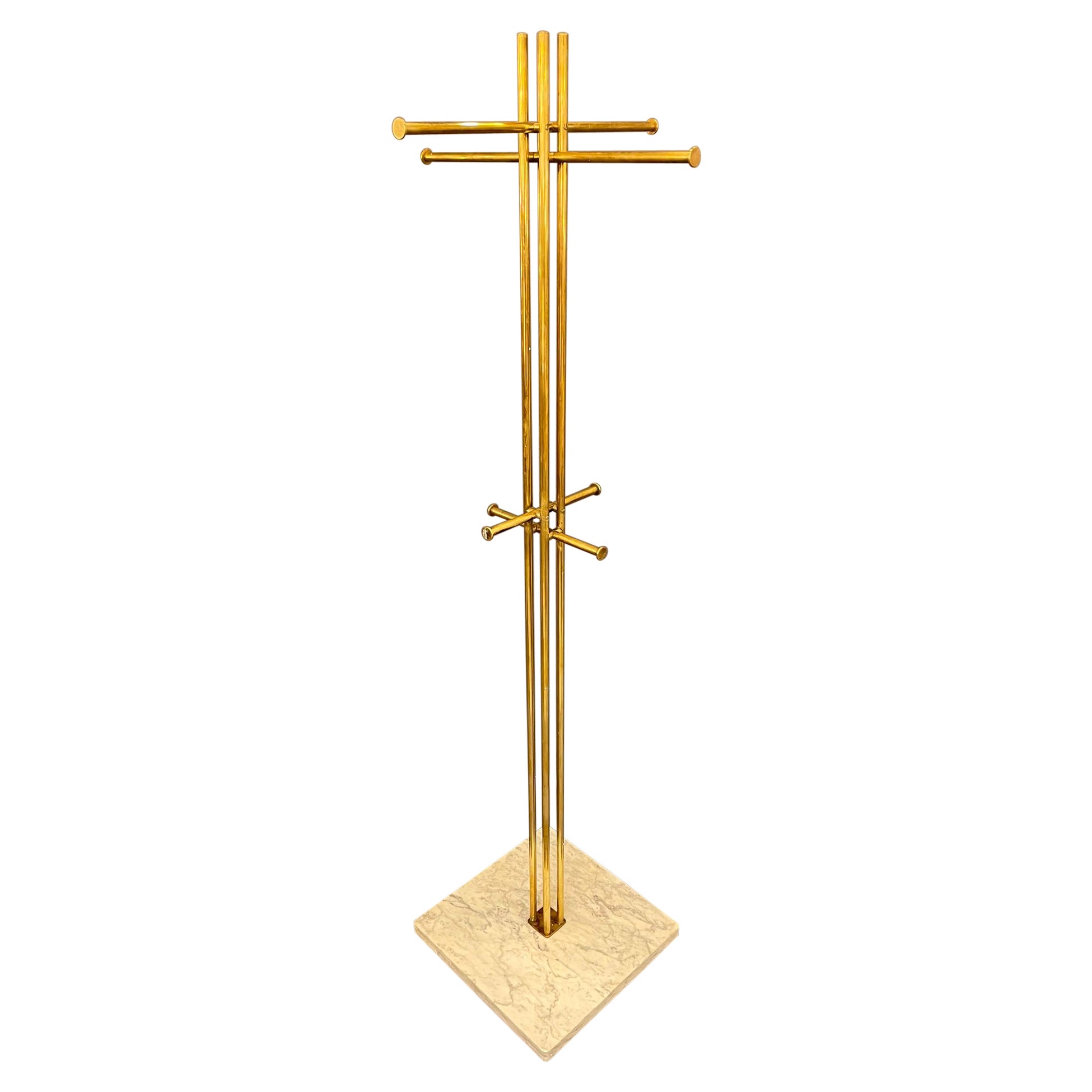 Italian Coat Stand in Brass with Carrara Marble Base, circa 1960s