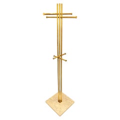 Vintage Italian Coat Stand in Brass with Carrara Marble Base, circa 1960s