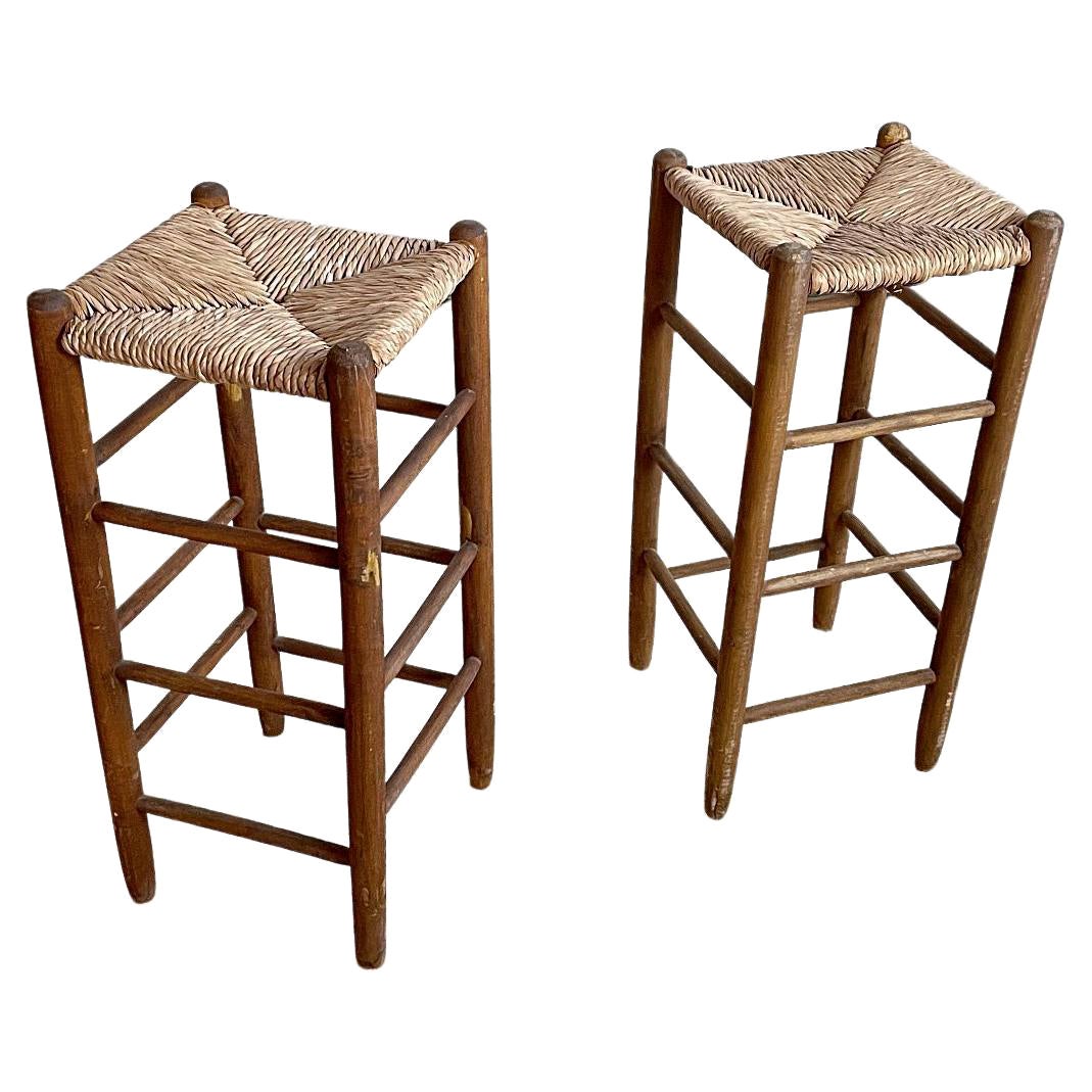 Charlotte Perriand Midcentury Rush Bar Stools, 1960s, France