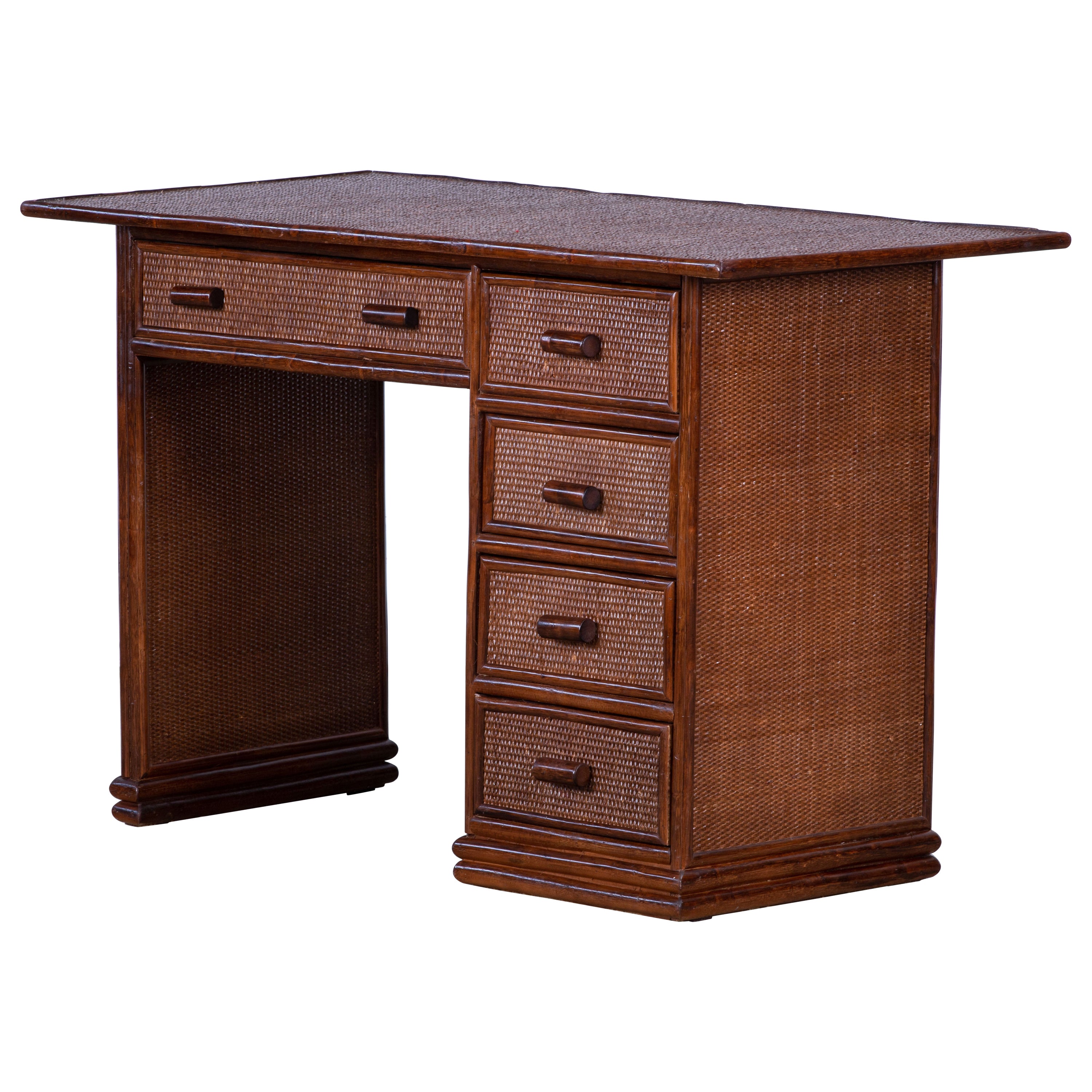 Table ou bureau italien en bambou et rotin