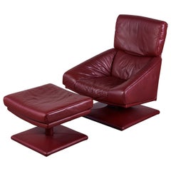 Vintage Leather Lounge Chair and Ottoman in the Style of Rolf Benz